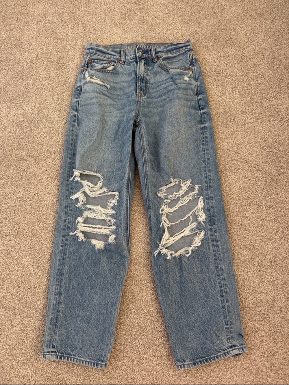 American Eagle Outfitters Distressed Light Blue High Rise Baggy Jeans